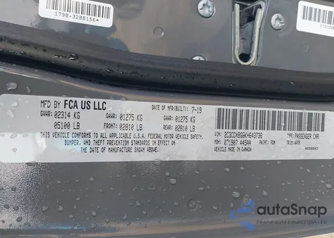 2019 Dodge Charger Sxt Rwd из США, поврежденный, VIN 2C3CDXBG8KH643736